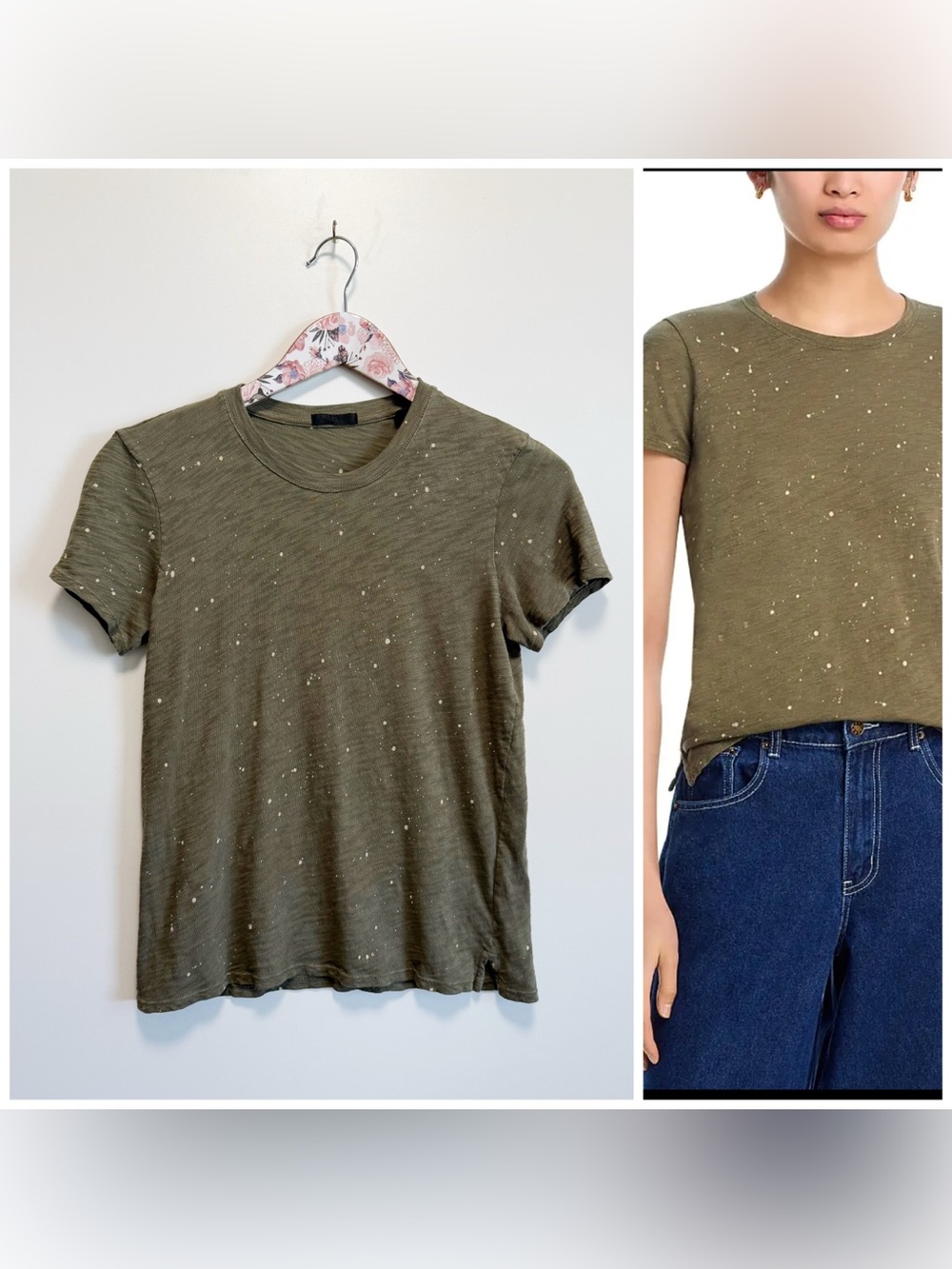 ATM Anthony Thomas Melillo Slub Knit Splatter Green Tee Shirt S Small